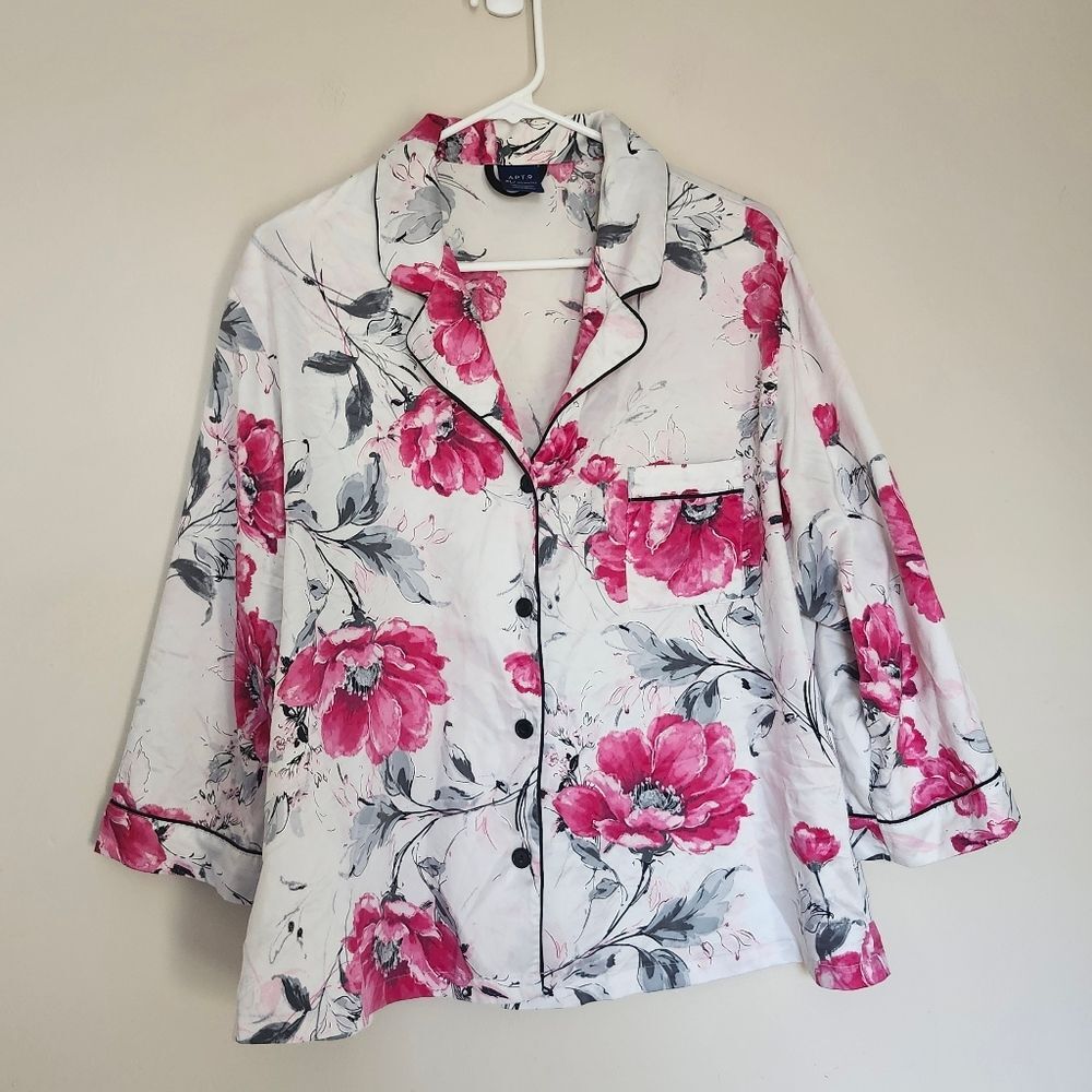 Apt 9 2 Pc. Satin Pajama Set White Pink Floral Long Sleeve Shorts XL
